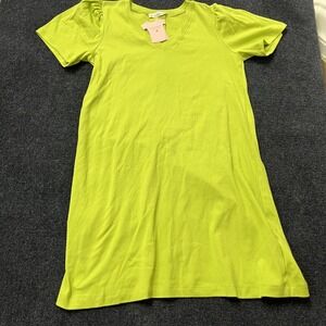 Necessitees Dress Womens Medium Lime Green V Neck Short Sleeve Tunic Made USA